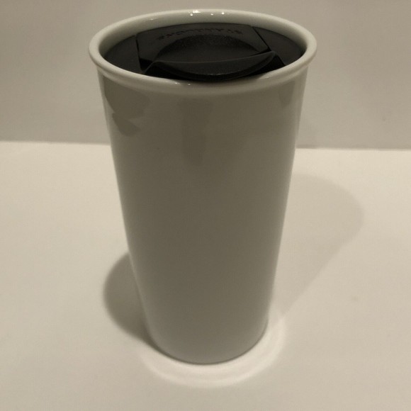 Starbucks Travel Mug 10 Oz White Green Ceramic Cup Lid 2014 - Picture 4 of 6